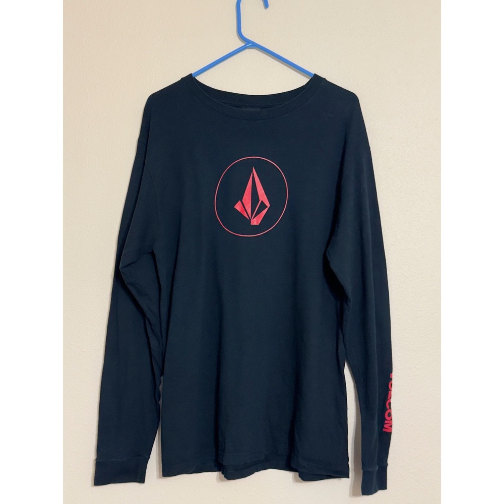 Volcom Mens Long Sleeve T-Shirt Black Red Stone Logo Vintage Y2K Skate Large